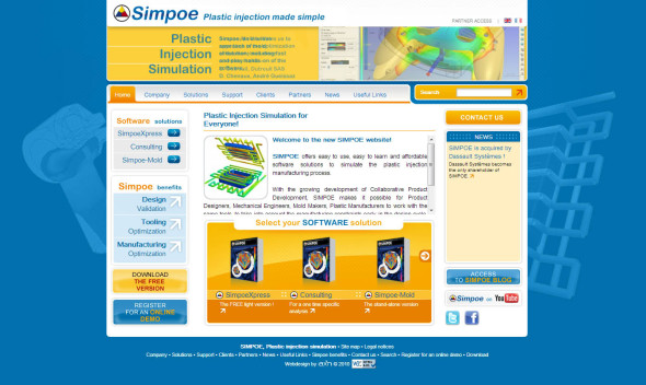 Web společnosti Simpoe ve své původní podobě před pohlcením strukturami Dassault Systèmes.