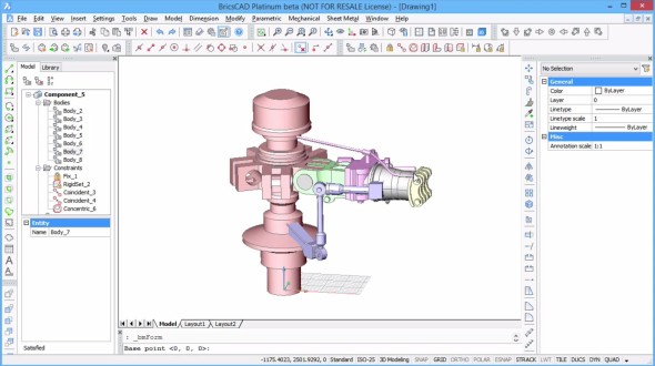 Skládání sestavy z dílů v různých CAD formátech v softwaru BricsCAD V14. Zdroj: Bricsys