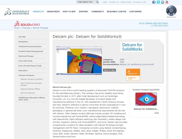 Zlatem certifikovaný Delcam for SolidWorks v přehledu preferovaných partnerských řešení pro software SolidWorks. HSMWorks už tam nenajdete. Zdroj: SolidWorks.com