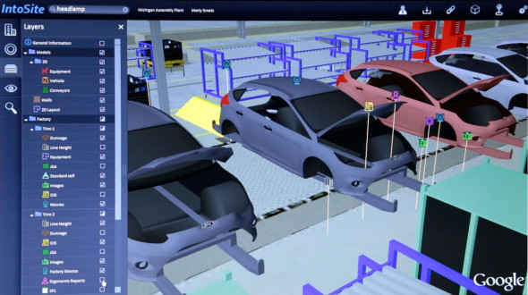 V systému InfoSite najdou pracovníci Fordu virtuální obraz každé montážní linky, kterou firma provozuje. Zdroj: Ford