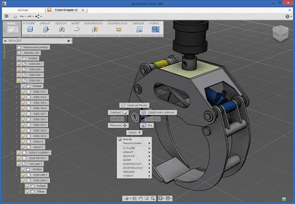 Prostředí softwaru Autodesk Fusion 360 je již přeloženo do češtiny. Zdroj: CAD Studio