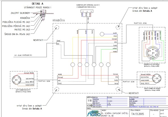 Elektrické schéma osvětlení postřikovače připravené v aplikaci AutoCAD Mechanical. (Zdroj: Agrio)