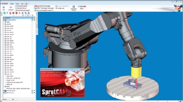 CAM systém SprutCAM 8 s modulem Robots umožňuje programovat obrábění s pomocí průmyslových robotů.