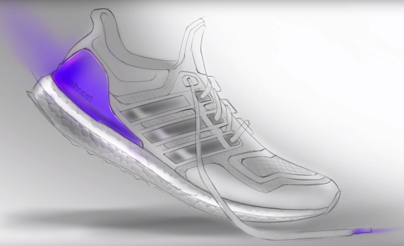 Grafický návrh běžecké boty Adidas Ultra Boost.
