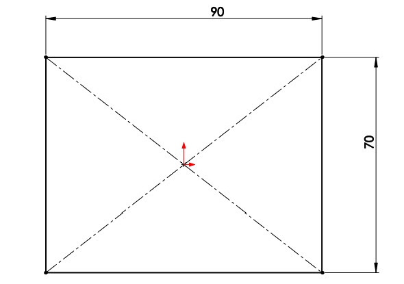 Nakreslete a zakótujte obdélník s rozměry 90 × 70 mm