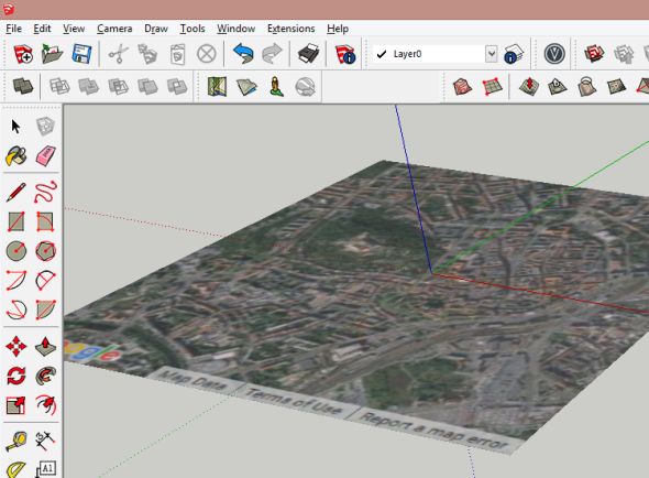 Získaný mapový podklad v modelovém prostoru SketchUpu