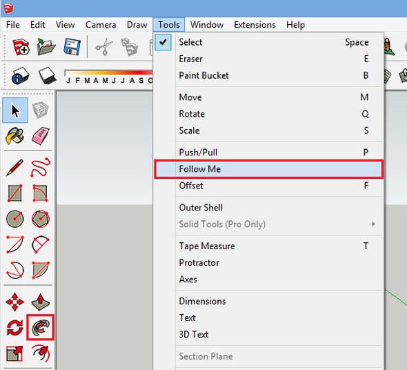Příkaz Follow Me spustíte v menu Tools (Nástroje). Tato funkce má rovněž svoji spouštěcí ikonu v panelu nástrojů.