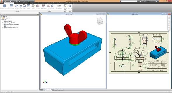 Zobrazení 3D modelu (levé okno) a výkres