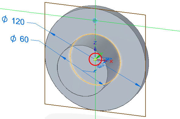 Jakmile máte nastaveny všechny potřebné parametry, vytvořte díru. Uzamkněte si rovinu, ve které bude vytvořena díra a kurzorem si najeďte na střed. Od něho si po ose vytvořte díru, čímž zaručíte osovou souslednost