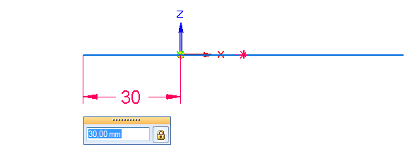 Příkazem Chytrá kóta ze záložky Domů → Kóty definujte vzdálenost čáry k ose Z na 30 mm