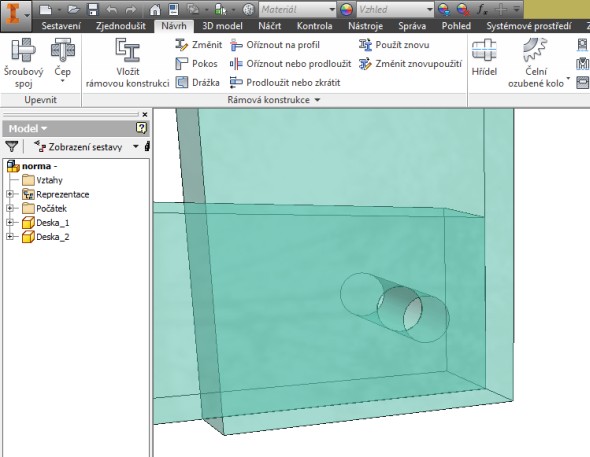 Vytvořte model, např. dva profily s otvory, které budou spojeny šroubem s podložkou a maticí