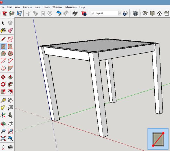 Poslední komponenta, kterou je třeba vytvořit, je stolní deska. Mezi vnější rohy nohou nakreslete obdélník
