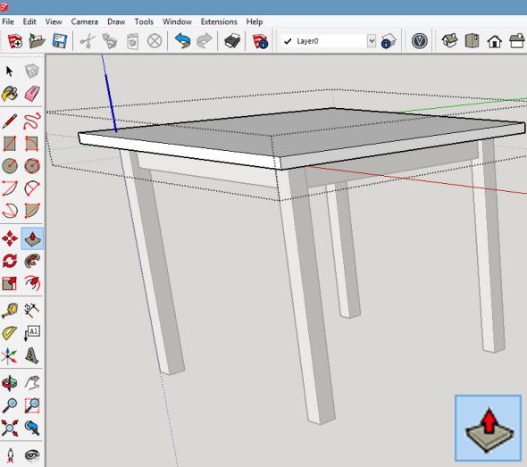 Funkcí Vytáhnout (Push/Pull) vytáhněte plochu desky stolu do požadované výšky, která bude představovat tloušťku desky stolu