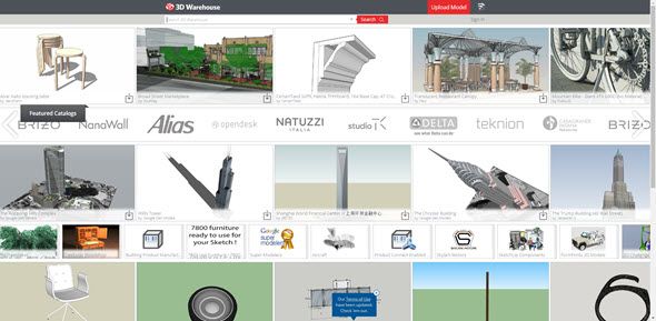 Plnohodnotné webové úložiště 3D Warehouse nabízí volně přístupné modely nadšených uživatelů