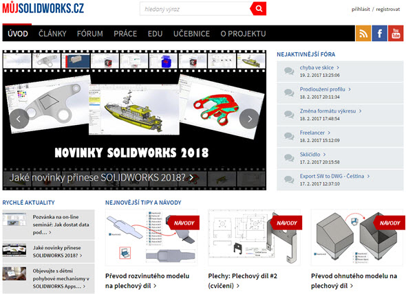 Portál MujSolidWorks.cz má všechny praktické prvky v českém jazyce – včetně návodů, diskusního fóra a novinek