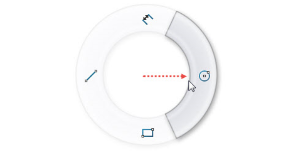 Pravým gestem myši (stiskněte pravé tlačítko v grafické ploše a táhněte kurzorem doprava) vyberte příkaz Kružnice