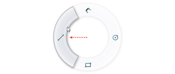 Levým gestem myši (stiskněte pravé tlačítko v grafické ploše a táhněte kurzorem doleva) vyberte příkaz Přímka
