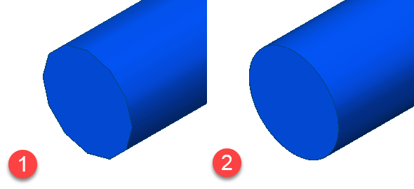 Všimněte si výrazných rozdílů v plynulosti oblouků (hran na oblouku, který se graficky znázorňuje jako mnohoúhelník)