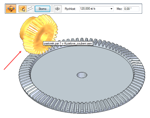 Klikněte na pastorek. Tím jej určíte jako rotační pohon